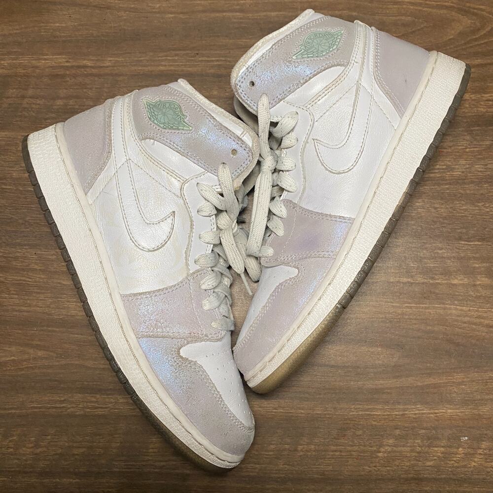 Kid's Air Jordan 1 Retro High White Metallic Silver Size 7Y 2008 (332148-101)